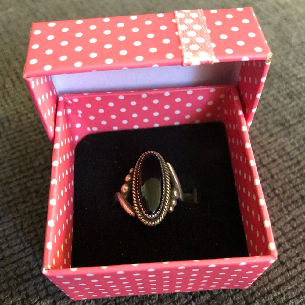 Vintage Sterling Southwest Ring Onyx Size 6 Signed